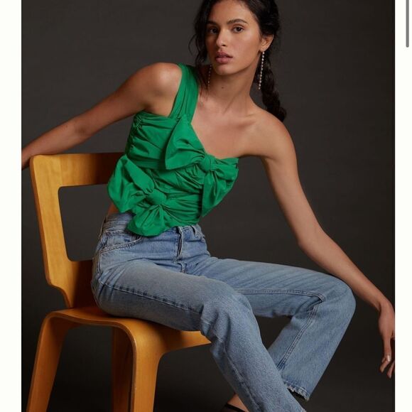 Maeve Bow-Tie One-Shoulder Tank size 2 in Kelly green - Picture 1 of 9